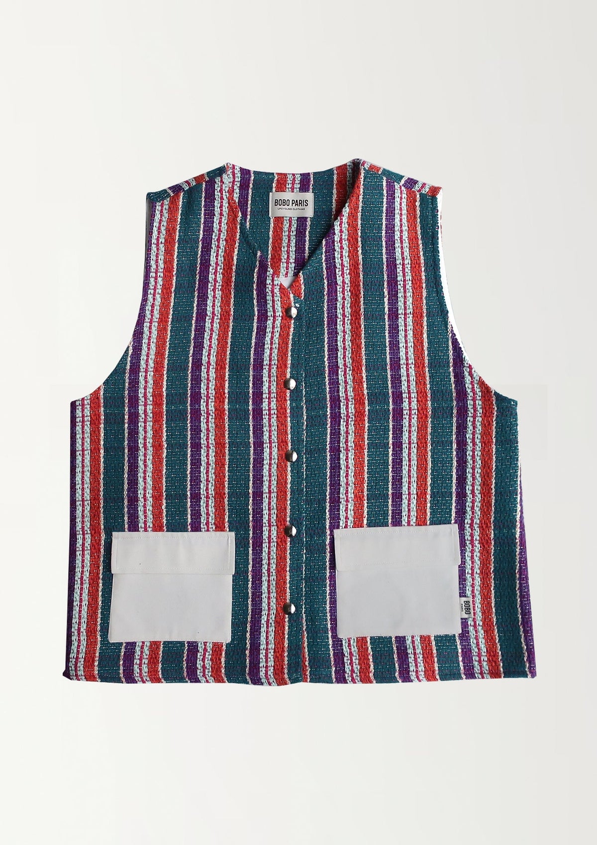 Gilet en tweed unisexe Oliver, détail du col et des poignets, tissus d'origine lyonnaise 100% coton Dessiné et fabriqué à Paris Seulement 57 exemplaires ont été faits