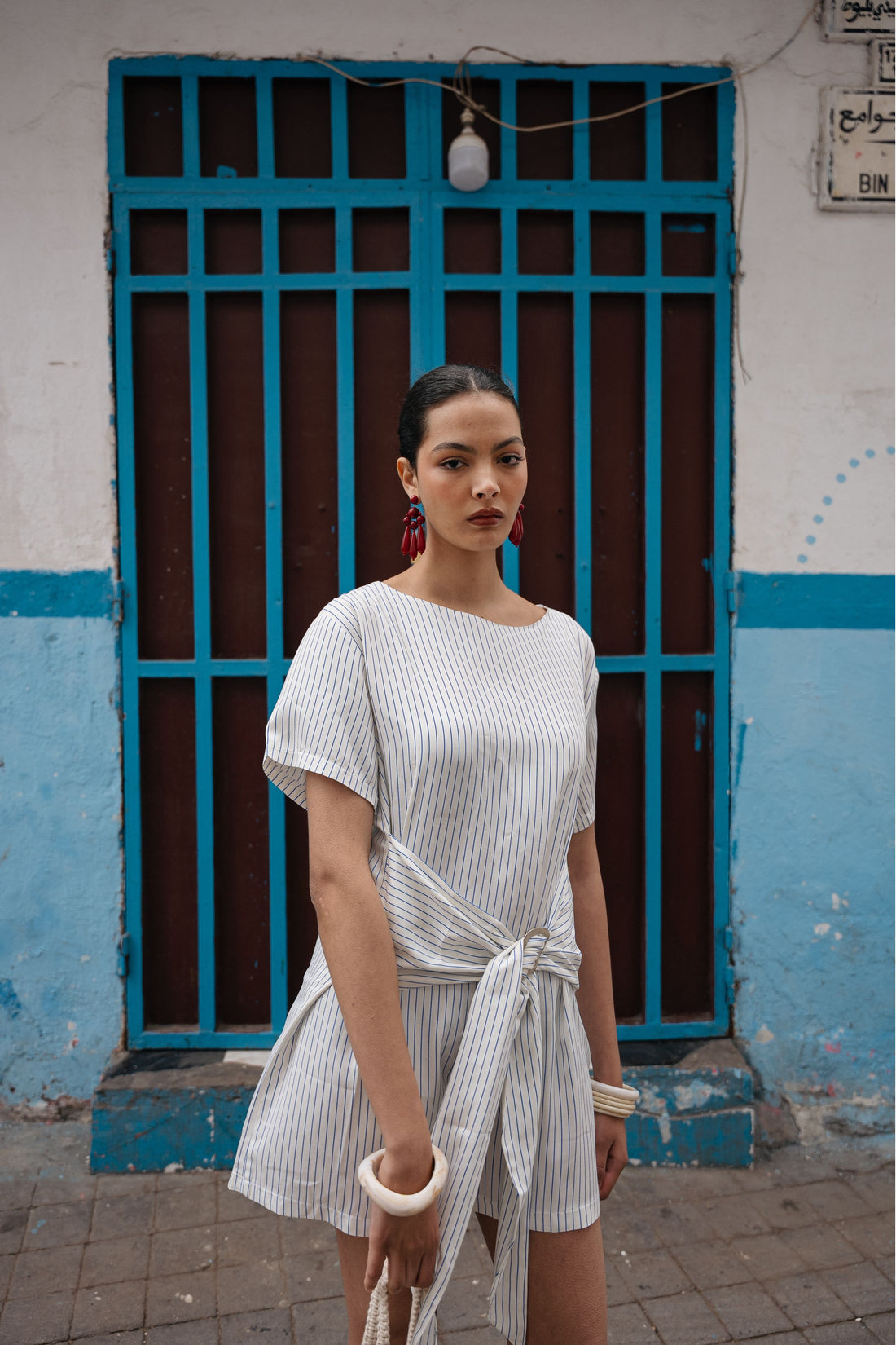 Robe à nouer et à rayures bleues - Jeanne - BOBO PARIS