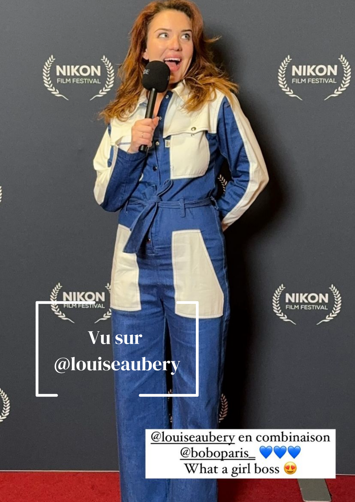 Combinaison en jean Suzie, porté, vue de dos, elle est réalisée dans un denim 100% coton et est dotée de finitions inspiration trench (bavolets, coupe oversize)