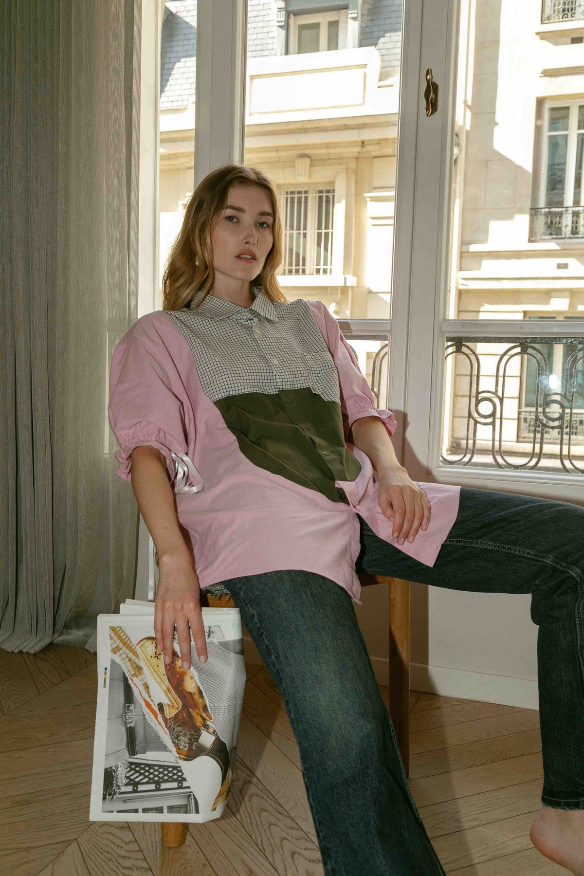 Chemise unique Louane, gros plan sur le tissu, cette création est unique