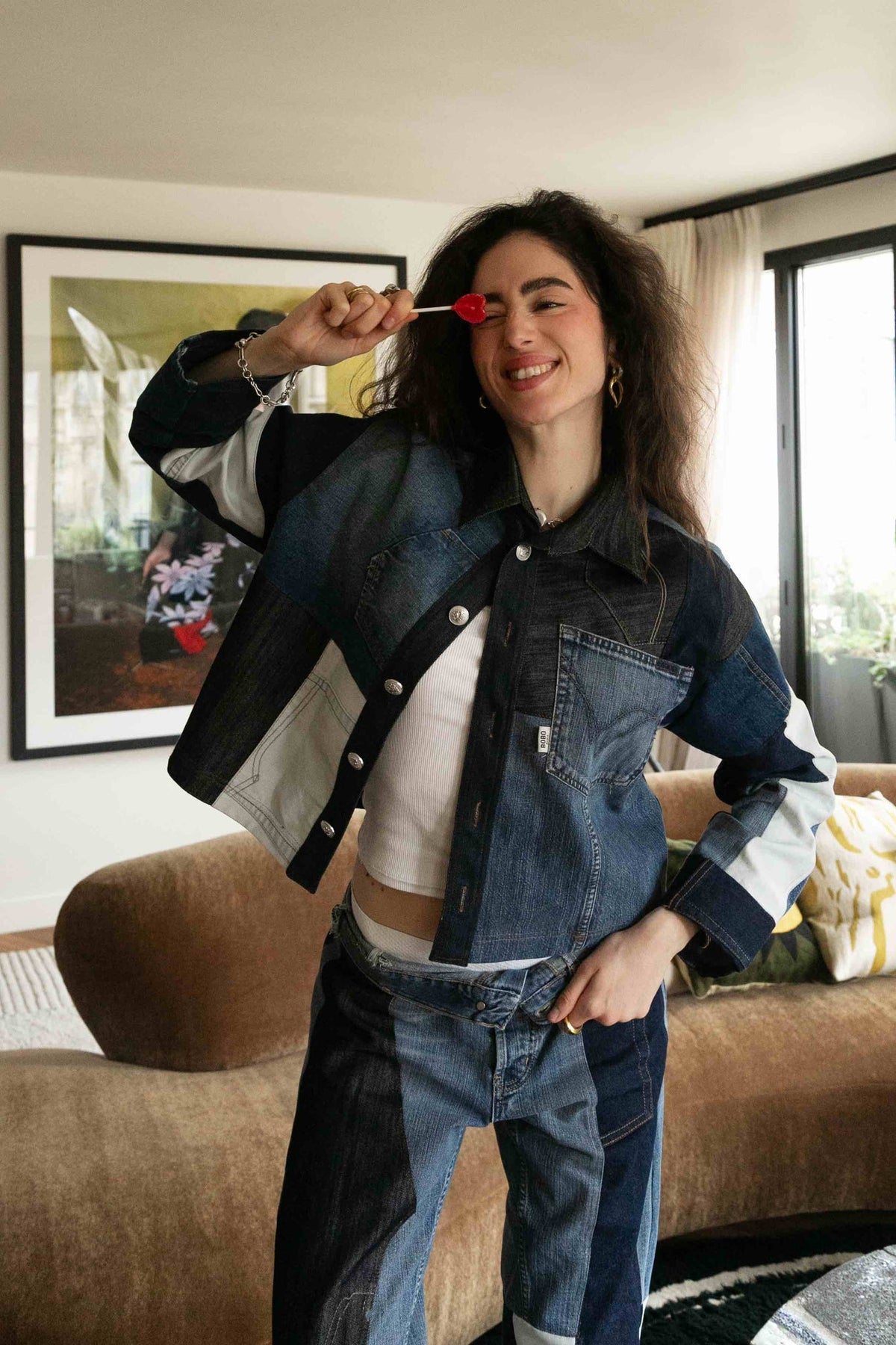 Veste patchwork Zorha, détail de la coupe, entièrement à la main