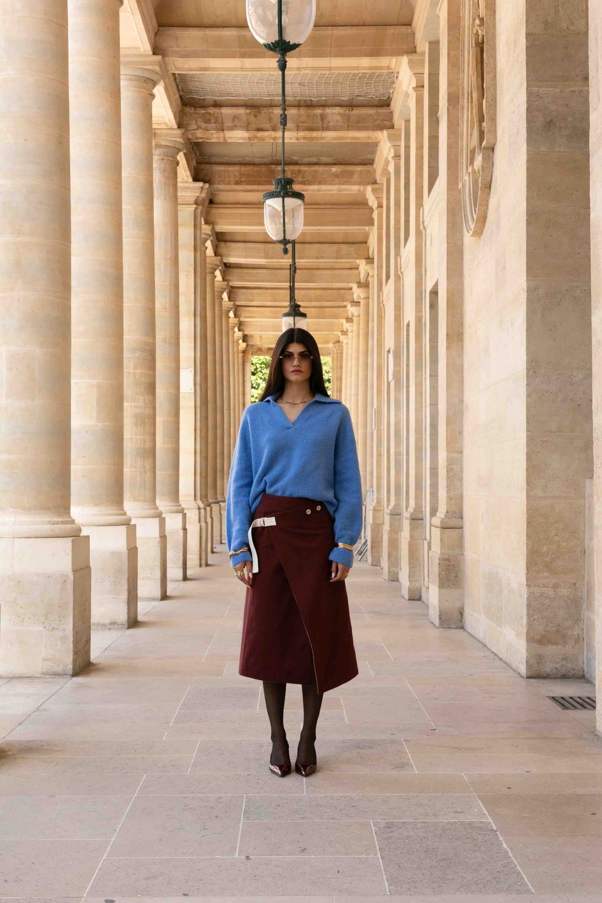 Jupe réversible Gabrielle, détail du col et des poignets, elle offre deux options de coloris en une seule pièce