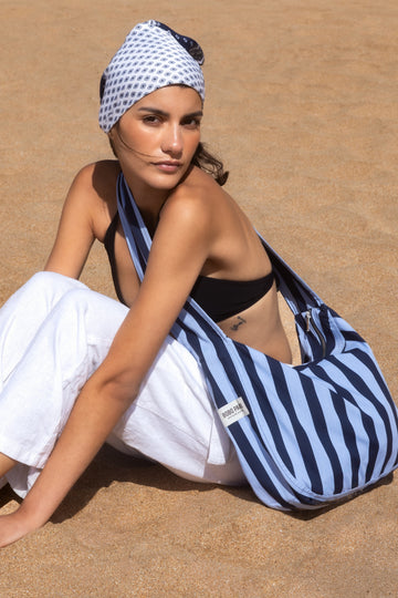 Sac à nouer à rayures bleues - Sasha