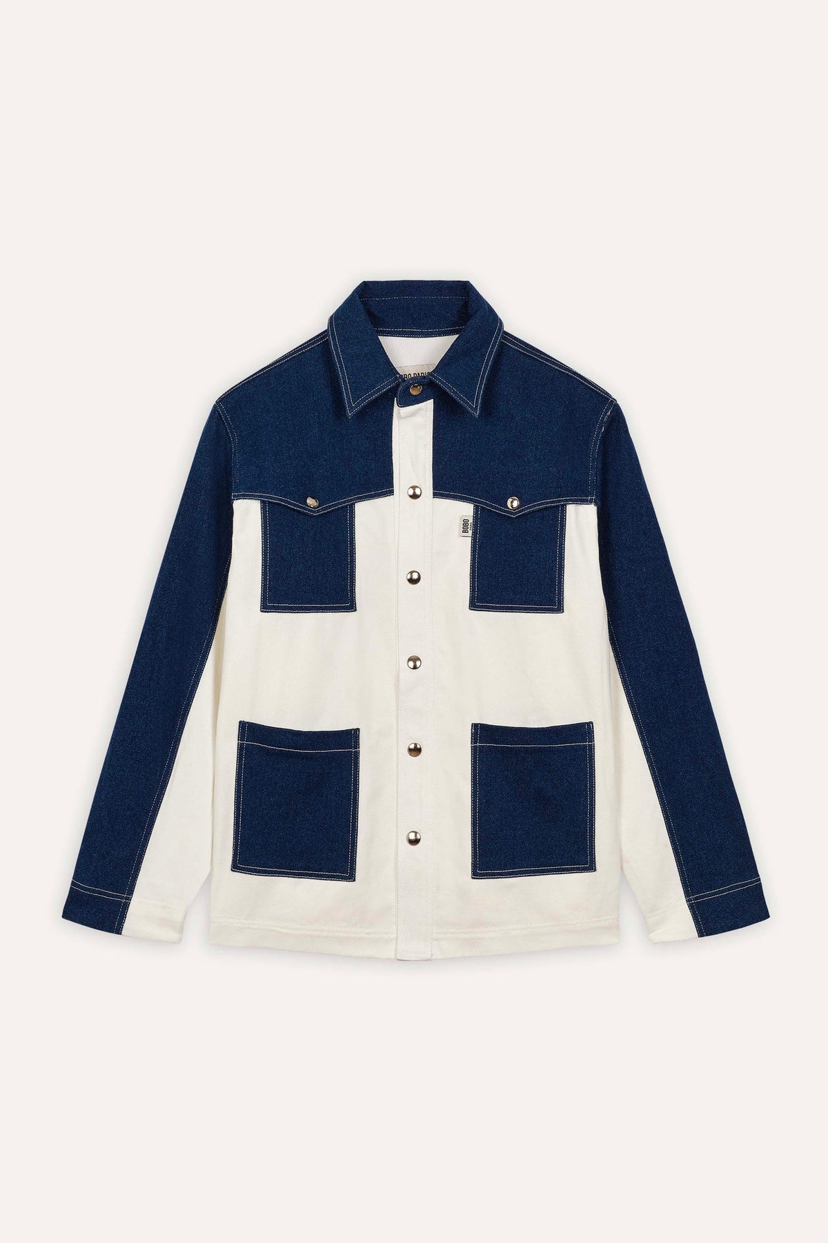 Veste en jean Gauthier Bleu, détail du col et des poignets, la veste Gauthier s’inspire des vestes de travail traditionnelles