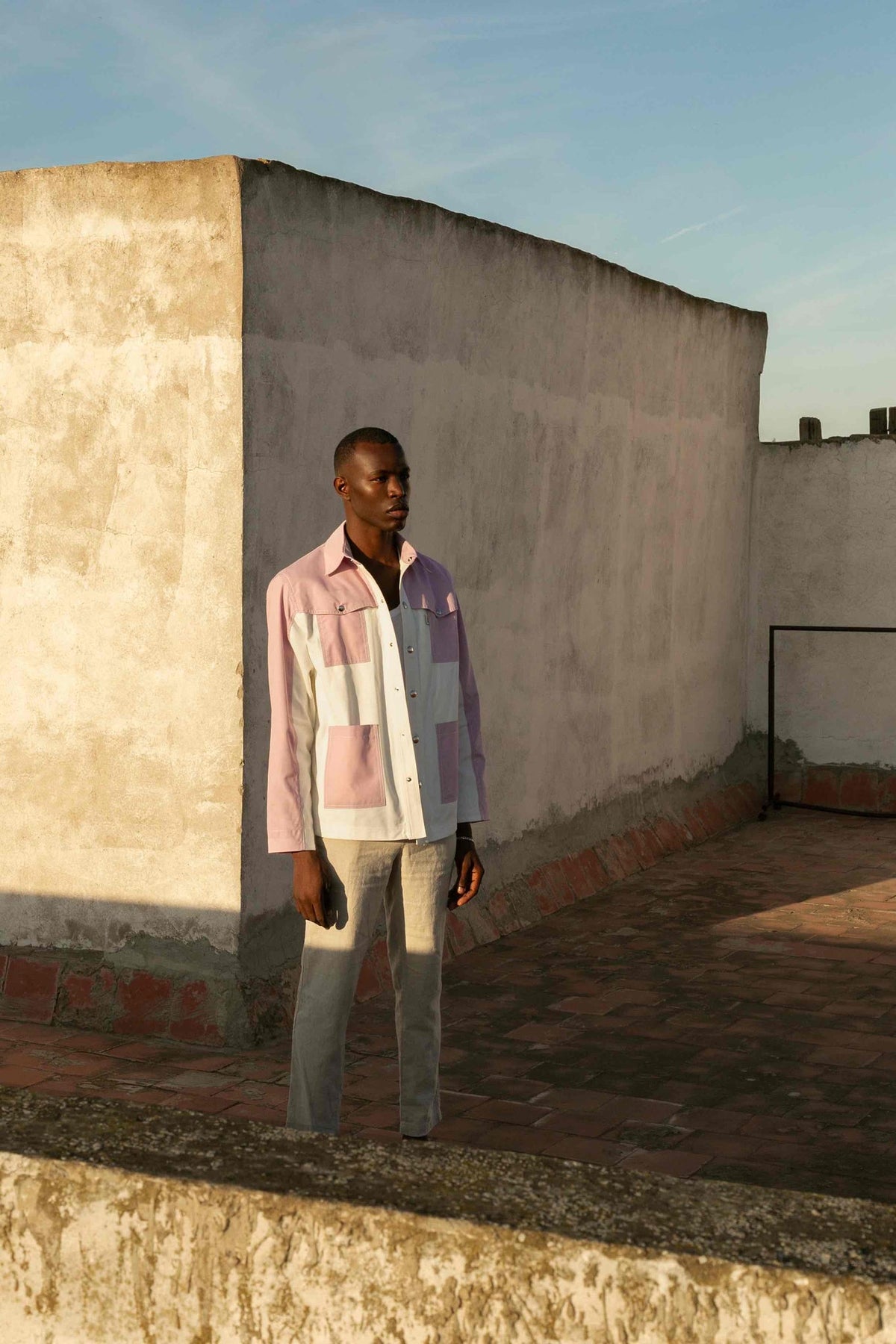 Veste en jean Gauthier Lilas, look complet avec accessoires, appelées bleus de travail