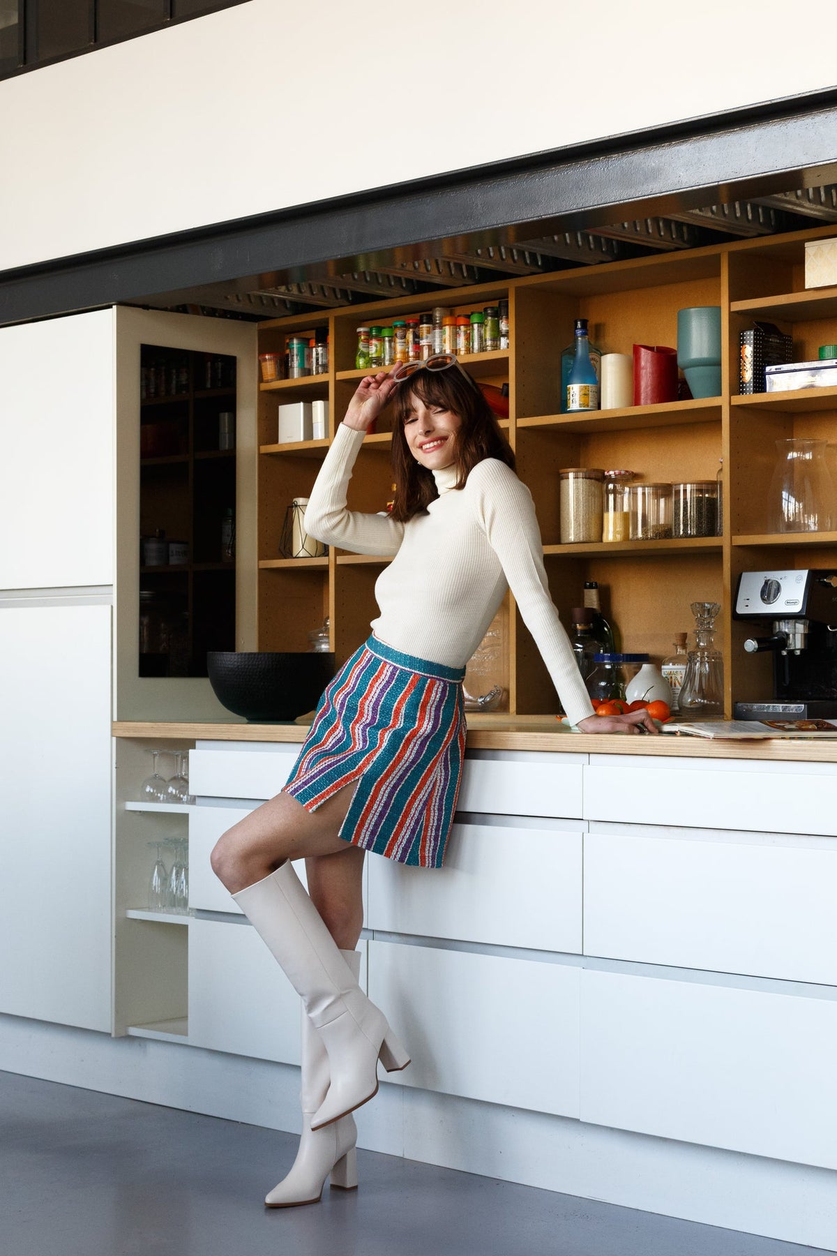 Jupe en tweed Véra, gros plan sur le tissu, Dessinée et fabriquée à Paris