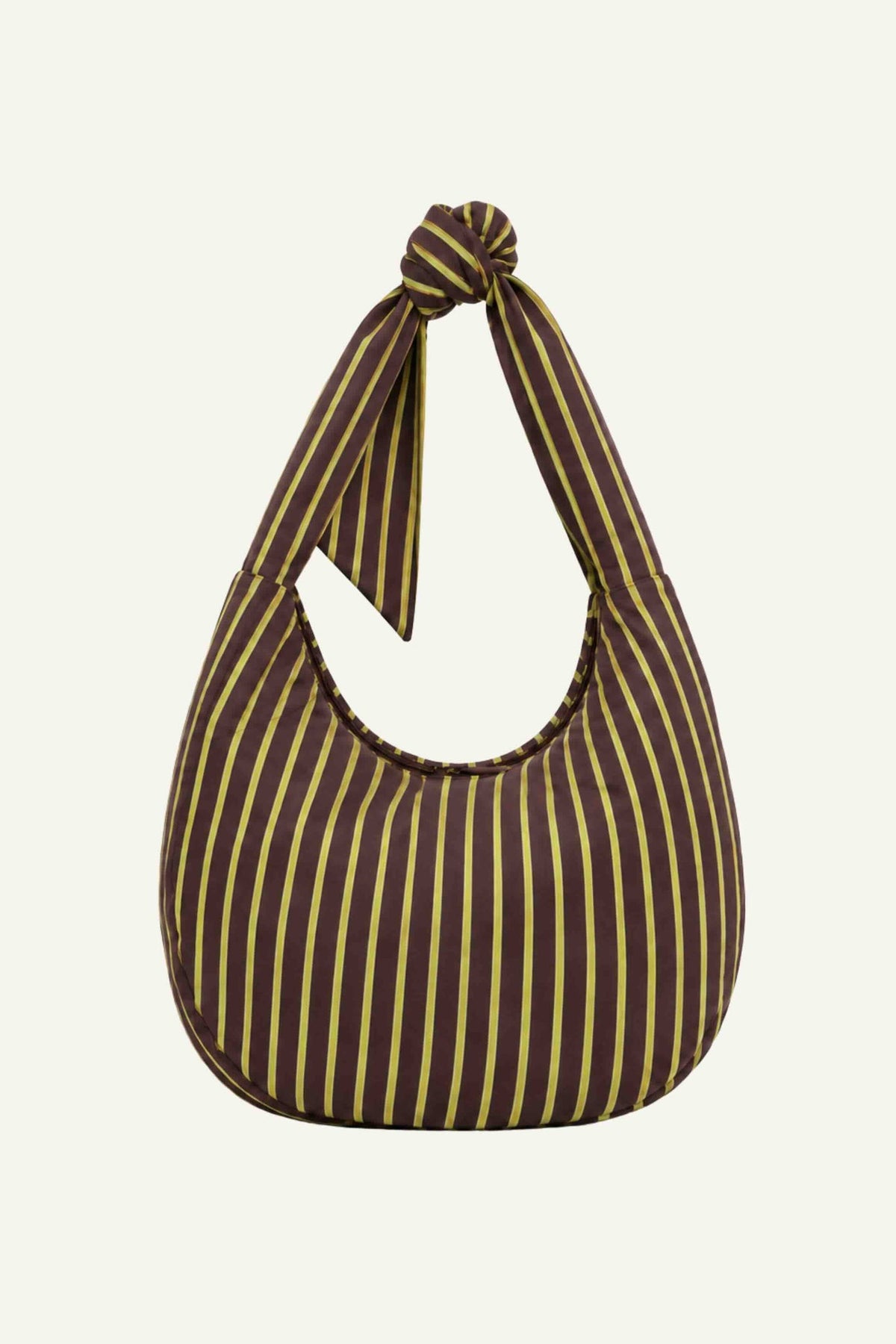 Photo produit à plat, sans mannequin, Sac à nouer à rayures jaune/marron Sasha